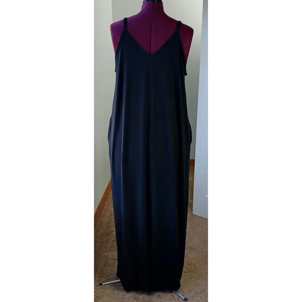 🔥SALE🔥 Zenana Black V-neck Cami Maxi Dress 1X comfy shift pockets adjustable - Picture 6 of 16